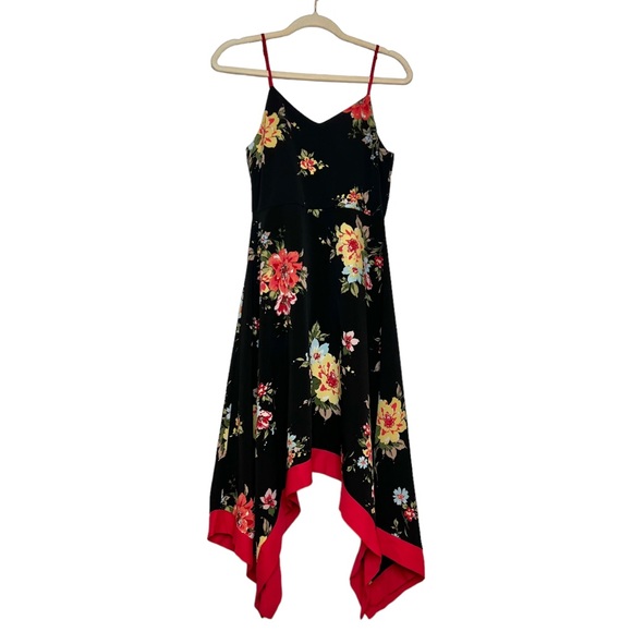 LULU'S Go Fleur a Twirl Black Floral Print Handkerchief Midi Dress. Size Small - Picture 4 of 11